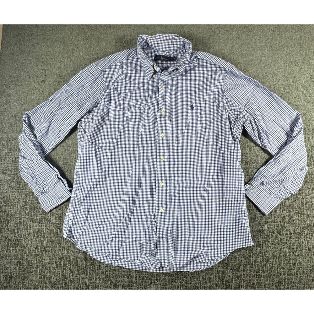 Ralph Lauren Mens XL Gingham Button Down Shirt Blue White Long Sleeve Cotton